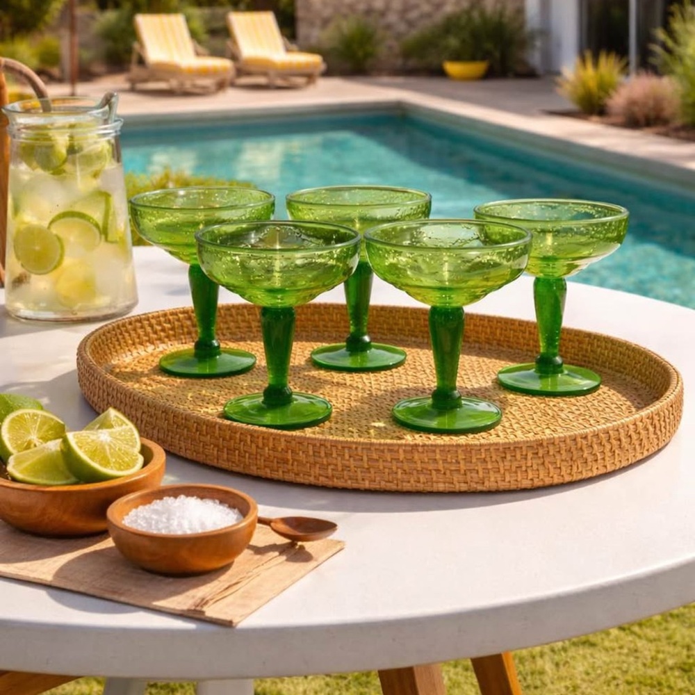 Set of 6 MCM Green Margarita / Cocktail Glasses